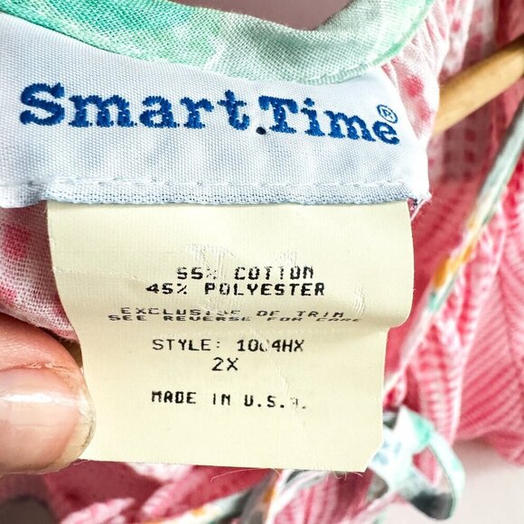 Vintage Smart Time Pin Striped Seersucker Snap Button Embroidered House Dress 2X - Picture 4 of 5